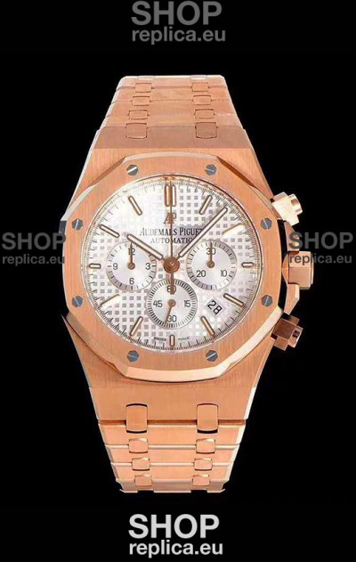 Audemars Piguet Royal Oak Chronograph White Dial Rose Gold on 904L Steel - 1:1 Mirror Replica