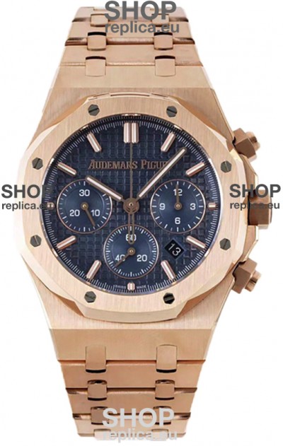 Audemars Piguet Royal Oak Chronograph 1:1 Mirror Replica - Rose Gold Casing Blue Dial in 41MM