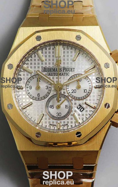Audemars Piguet Royal Oak Chronograph Yellow Gold White Dial Steel Strap Swiss Replica Watch