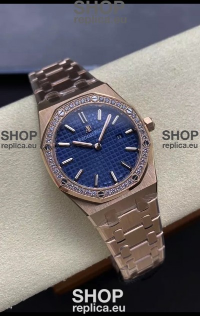 Audemars Piguet Royal Oak 33MM 904L Rose Gold Blue Dial 1:1 Mirror Replica Watch
