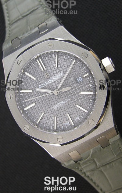 Audemars Piguet Royal Oak 41MM Grey Dial Leather Strap - 1:1 Mirror Ultimate Edition