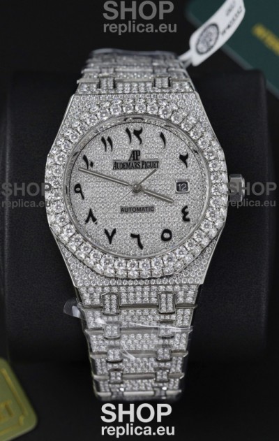 Audemars Piguet Royal Oak 15400 Iced Out Arabic Dial in Stainles Steel Casing Swiss Replica Watch