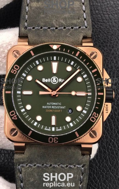 Bell & Ross BR03-92 Diver Rose Gold Green Dial Swiss Replica Watch 1:1 Mirror Replica