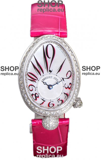 Breguet Reine De Naples Ladies Stainless Steel Pink Leather Swiss 1:1 Edition Replica Watch