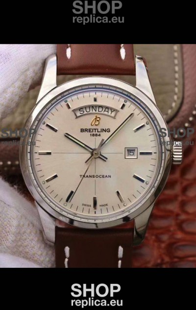 Breitling Transocean Day & Date Swiss Replica Watch in White Dial 1:1 Mirror Edition