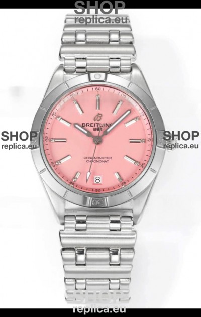Breitling Chronomat 36MM Stainless Steel Casing 1:1 Mirror Replica Watch Pink Dial
