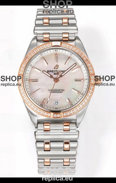 Breitling Chronomat 36MM 2 Tone Rose Gold Casing 1:1 Mirror Replica Watch Pearl Dial