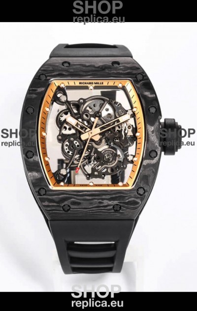 Richard Mille RM055 Black Carbon Casing 1:1 Mirror Replica Watch in Black Strap