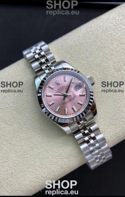 Rolex Datejust 28MM Swiss Replica in 904L Steel in Pink Dial - 1:1 Mirror Replica