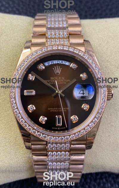 Rolex Day Date Presidential M128345rbr-0041 18K Rose Gold Watch 36MM - Brown Dial 1:1 Mirror Quality