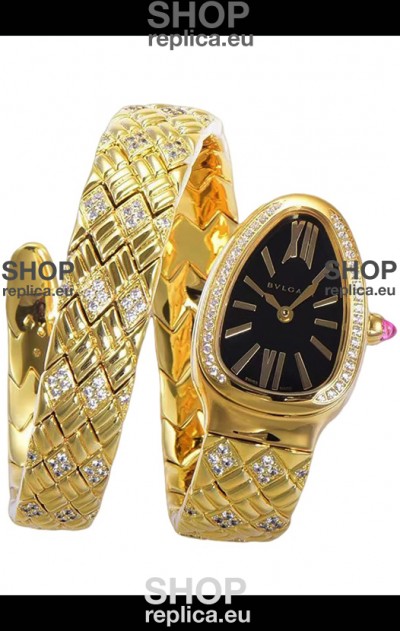 Bvlgari Serpenti Edition Yellow Gold Casing Black Dial Watch in 1:1 Mirror Quality