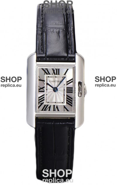 Cartier Tank Anglaise Stainless Steel Watch in Black Leather Strap Swiss Quartz Watch 30MM