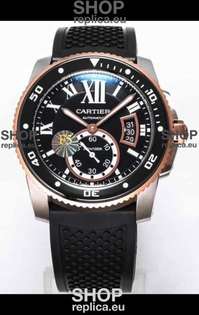 Calibre De Cartier Watch 42MM Black Dial Two Tone Steel Case - 1:1 Mirror Replica Watch