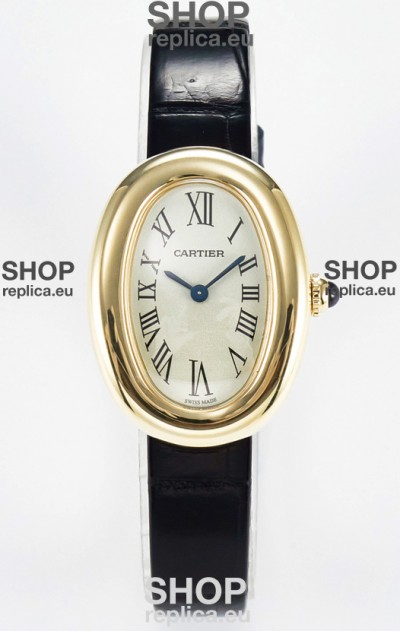Cartier Baignoire Yellow Gold 1:1 Super Clone Swiss Replica Watch Black Strap