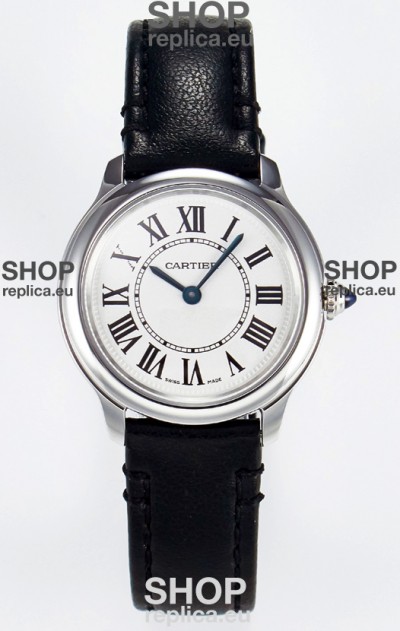 Ronde De Cartier Super Clone 29MM Swiss Replica Watch in Silver-Plated White Dial