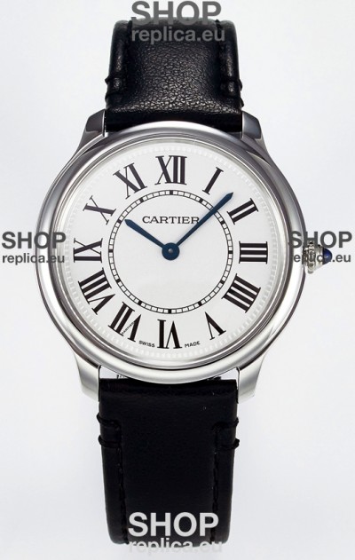 Ronde De Cartier Super Clone 36MM Swiss Replica Watch in Silver-Plated White Dial