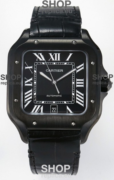 Cartier Santos De Cartier DLC Coating on Steel Black Dial Super Clone Replica 40MM Watch 