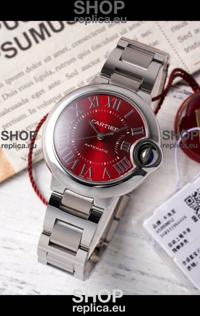 Ballon De Cartier Swiss Automatic Red Dial Mirror Quality 33MM in Stainless Steel 