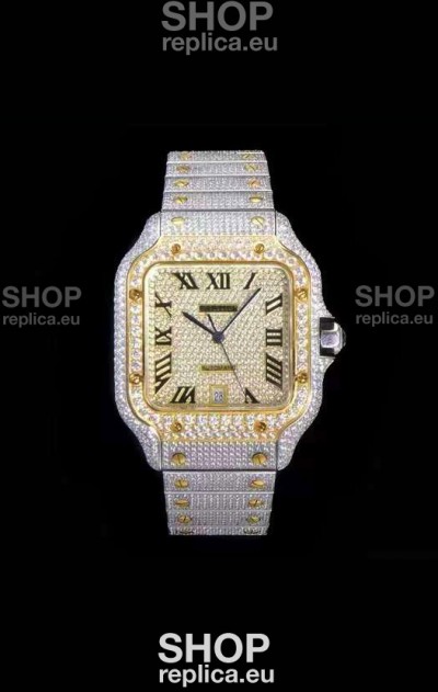 Santos De Cartier Swiss Replica Watch with Diamonds Embedded Dial in Two Tone Casing 40MM