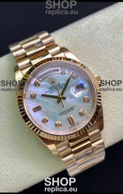 Rolex Day Date 36MM Rose Gold in White Mother of Pearl Dial 1:1 Mirror Replica Watch