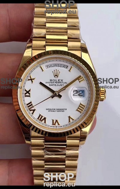Rolex Day Date 36MM Yellow Gold M128238 in White Arabic Dial 1:1 Mirror Replica Watch