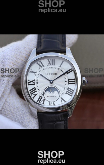 Drive De Cartier Moonphase Edition 1:1 Mirror Replica Watch in Stainless Steel - White Dial 