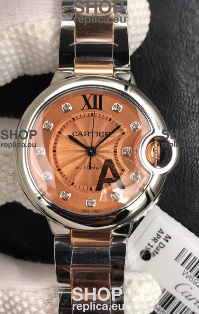 Ballon De Cartier Swiss Quartz 1:1 Mirror Quality 28MM in Two Tone Rose Gold Strap