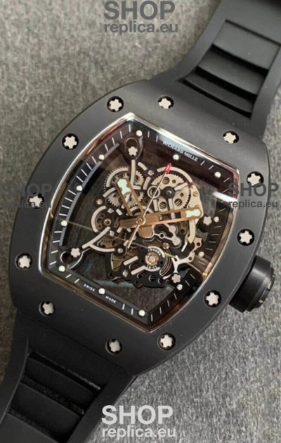 Richard Mille RM055 Ceramic Casing 1:1 Mirror Replica Watch in Black Strap 