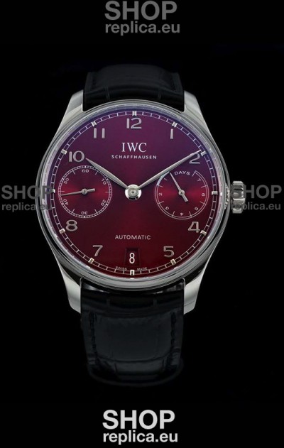 IWC Portugieser Swiss IW500714 1:1 Mirror 904L Steel Watch Burgundy Dial Watch 