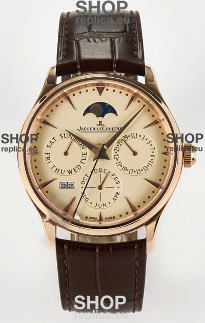 Jaeger LeCoultre Super Clone Master Ultra-Thin Perpetual Calendar Cream Dial Watch