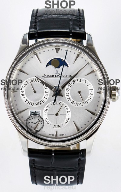 Jaeger LeCoultre Super Clone Master Ultra Thin Perpetual Calendar White Dial Diamonds Watch