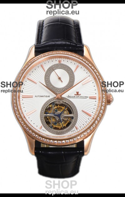 Jaeger LeCoultre Master Ultra-Thin Tourbillon White Dial Rose Gold Casing Watch 