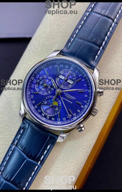 Longines Master Collection REF L2.673.4.92.0 Swiss Replica Watch in Blue Dial Leather Strap