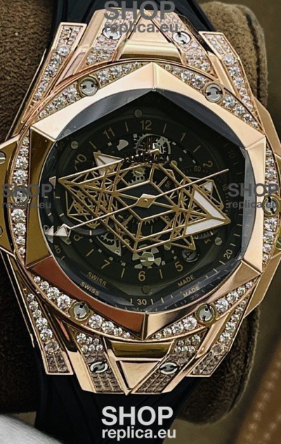 Hublot Big Bang UNICO Sang Bleu II Rose Gold Diamonds 1:1 Mirror Quality Swiss Replica Watch 