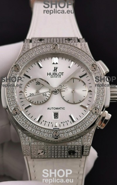 Hublot Classic Fusion Chronograph Steel Diamonds Casing Steel Dial 1:1 Mirror Replica Watch 
