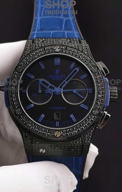 Hublot Classic Fusion Chronograph DLC Diamonds Casing Steel Dial 1:1 Mirror Replica Watch 
