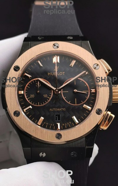 Hublot Classic Fusion Chronograph Ceramic Rose Gold Bezel Carbon Dial 1:1 Mirror Replica Watch 