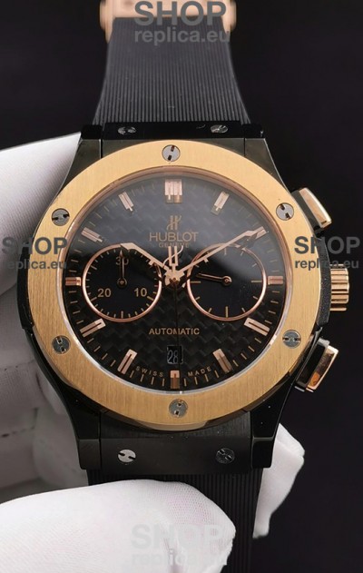 Hublot Classic Fusion Chronograph Ceramic Yellow Gold Bezel Carbon Dial 1:1 Mirror Replica Watch 