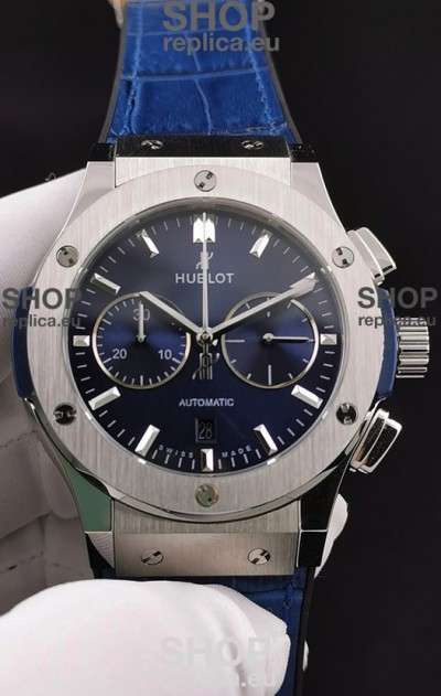 Hublot Classic Fusion Chronograph Stainless Steel Casing Blue Dial 1:1 Mirror Replica Watch 