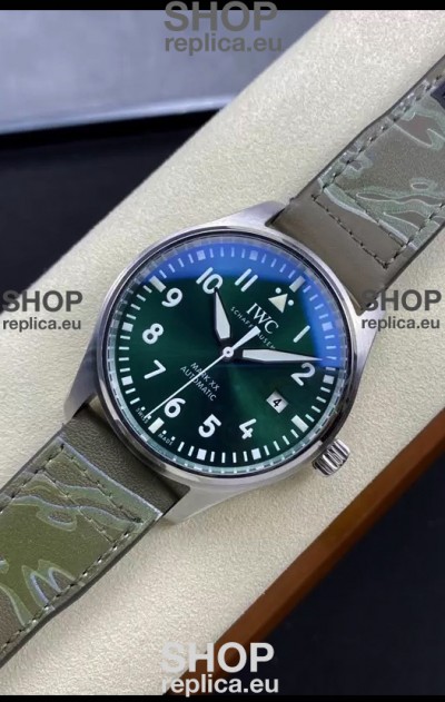 IWC Pilot MARK Series IW328205 1:1 Mirror Swiss Replica Watch in Green Dial Leather Strap