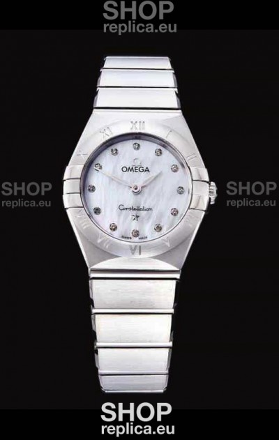 Omega Constellation Ladies Swiss Quartz 1:1 Mirror Replica - Steel Casing in Pearl Dial 