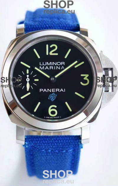 Panerai Marina PAM00777 Logo Acciaio Black Dial in 1:1 Mirror Quality - 904L Steel in Canvas Strap 