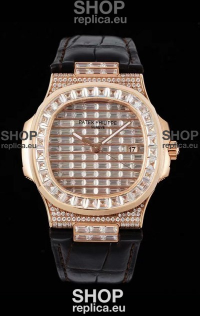 Patek Philippe Nautilus 5711/R Swiss Replica Watch 1:1 Mirror Replica in Rose Gold Diamonds Casing
