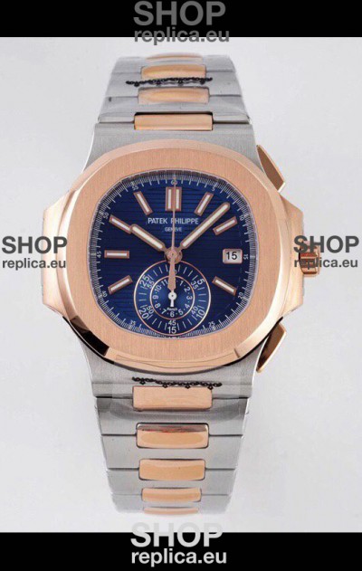 Patek Philippe Nautilus 5980/1AR-001 Two Tone Rose Gold 904L Steel Case in Blue Dial - 1:1 Mirror Replica