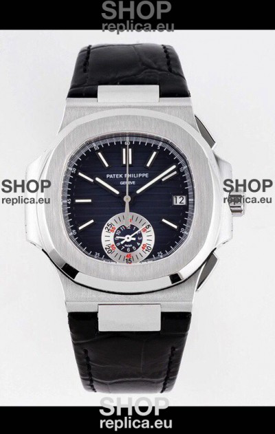 Patek Philippe Nautilus 5980/1A 904L Steel Case in Blue Dial Leather Strap - 1:1 Mirror Replica