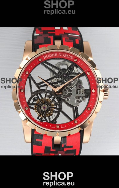 Roger Dubuis Excalibur Spider Flying Tourbillon Skeleton Rose Gold Casing 42MM 1:1 Mirror Swiss Watch