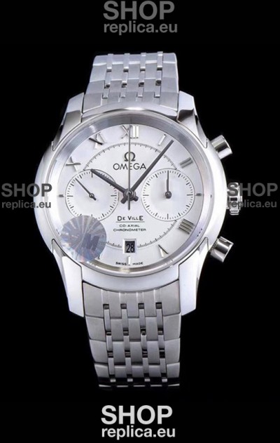 Omega De Ville Chronograph 1:1 Mirror Replica Watch in White Dial 42MM