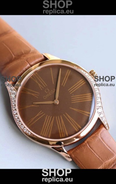 Omega De Ville Tresor Edition Swiss Quartz Watch 36MM Rose Gold Casing Brown Dial