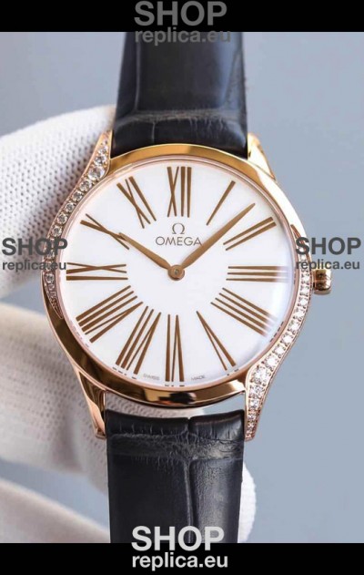Omega De Ville Tresor Edition Swiss Quartz Watch 36MM Rose Gold Casing White Dial