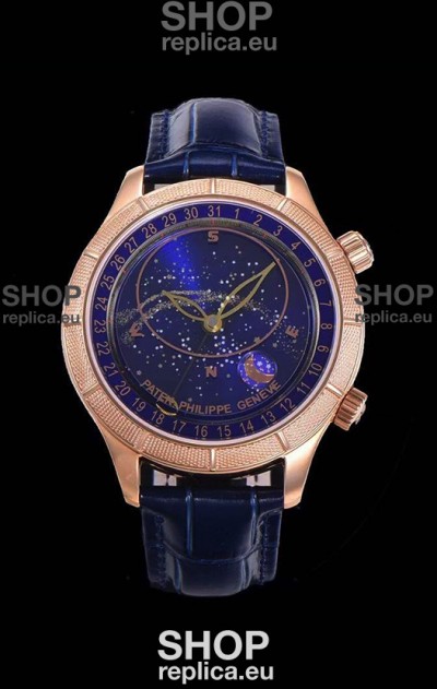Patek Philippe 6102R Grand Compilations Handwind Swiss Replica Watch - Rugged Bezel Blue Dial